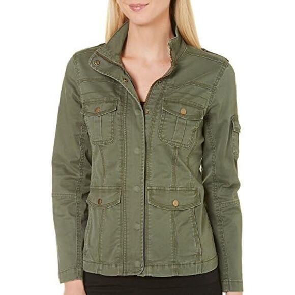 Kensie Utility Military Mock Neck Zip Jacket Size L Cargo Lightweight Gorpcore - Picture 1 of 9